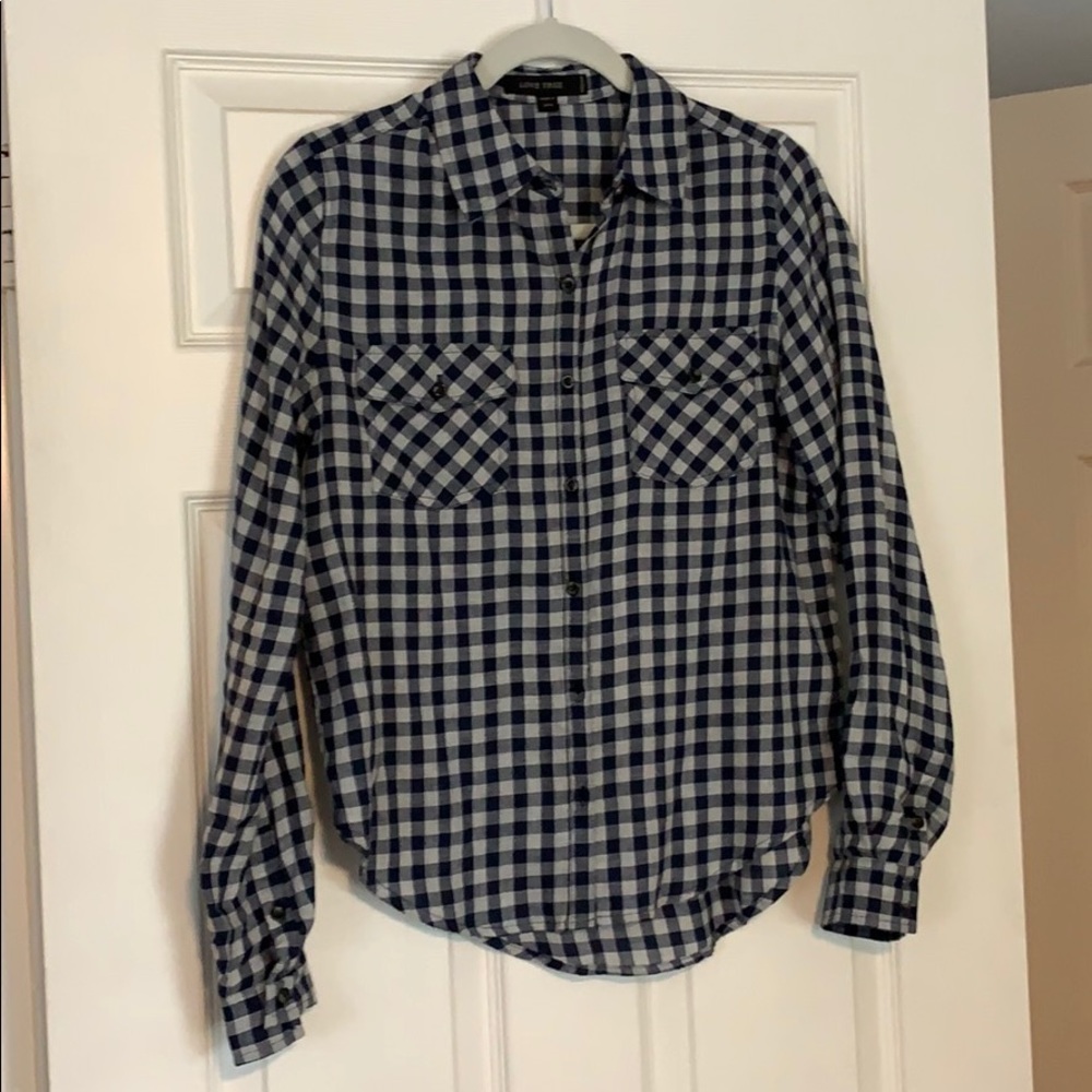 Softest cotton check shirt. Navy/gray